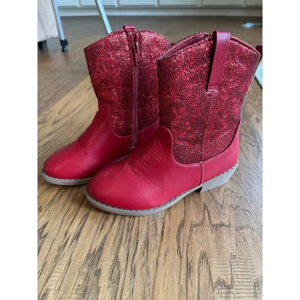 Girls size 2 PAWZ Red Sparkle Western Cowboy Boots NEW